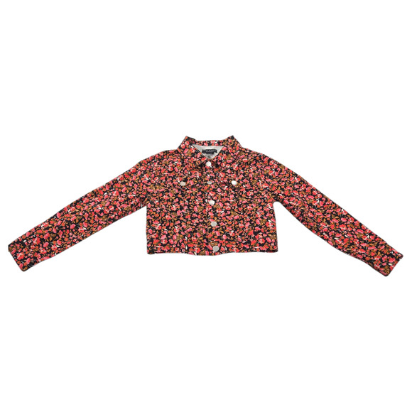 Social Standard by Sanctuary Girls 10/12 Cropped Denim Pink Fall Floral Jacket - Picture 2 of 12